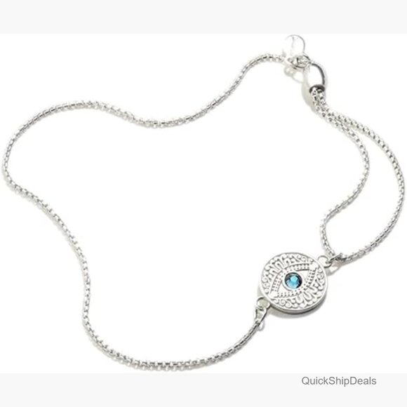 Adjustable Sterling Silver Evil Eye Charm Ring Size 6-9